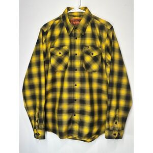 Dixxon Flannel Frisco Black Yellow Plaid Shirt Long Sleeve Pearl Snap - Large